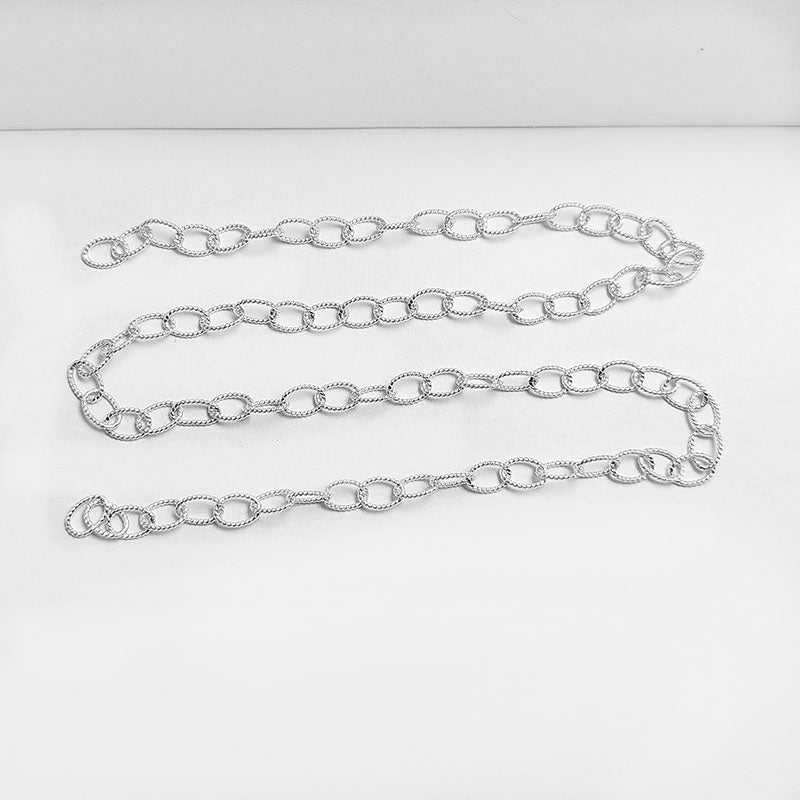 Silver Overlay Over Copper uniform oval link beading and extender chain sold as per foot, ideal for creating custom necklaces, bracelets, and layered jewelry