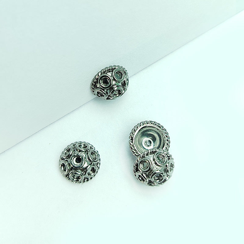 Black Rhodium Overlay Over Copper designer bead cap handcrafted in India with decorative rope edge finish