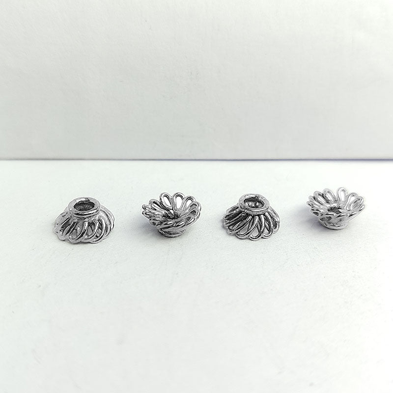 Black Rhodium Overlay Over Copper designer petal edge floral bead cap handcrafted in India with decorative finish