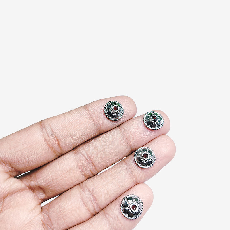 Black Rhodium Overlay Over Copper handcrafted dome bead cap from India with decorative surface