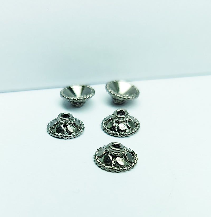 Black Rhodium Overlay Over Copper handcrafted dome bead cap from India with decorative surface