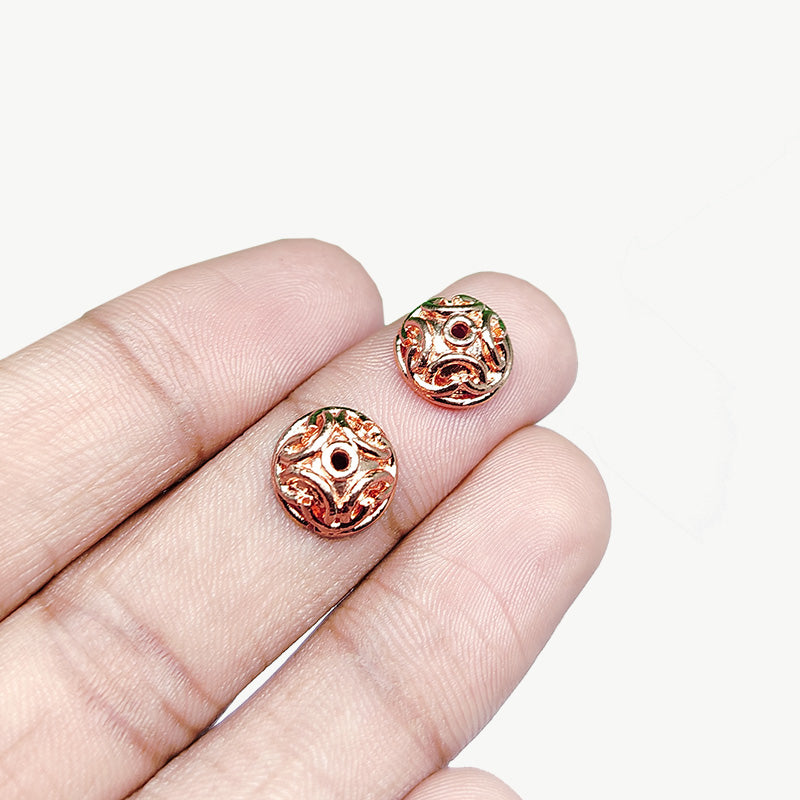 Decorative rounded bead cap made from Rose Gold Overlay Over Copper with smooth polished finish and precise inner fit, ideal for elegant handmade jewelry bead finishing