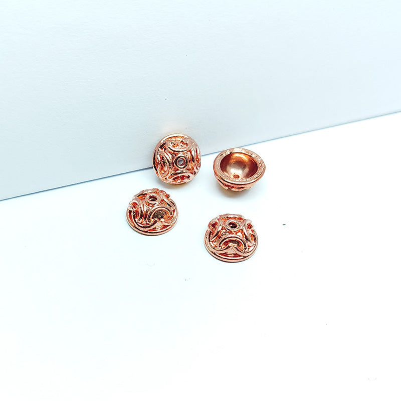Decorative rounded bead cap made from Rose Gold Overlay Over Copper with smooth polished finish and precise inner fit, ideal for elegant handmade jewelry bead finishing