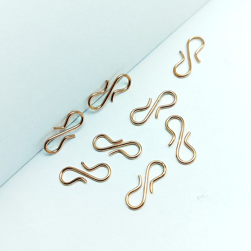Rose gold overlay over copper s hook jewelry finding designed for retail customers, perfect for handmade jewelry, delicate designs, and DIY accessory projects