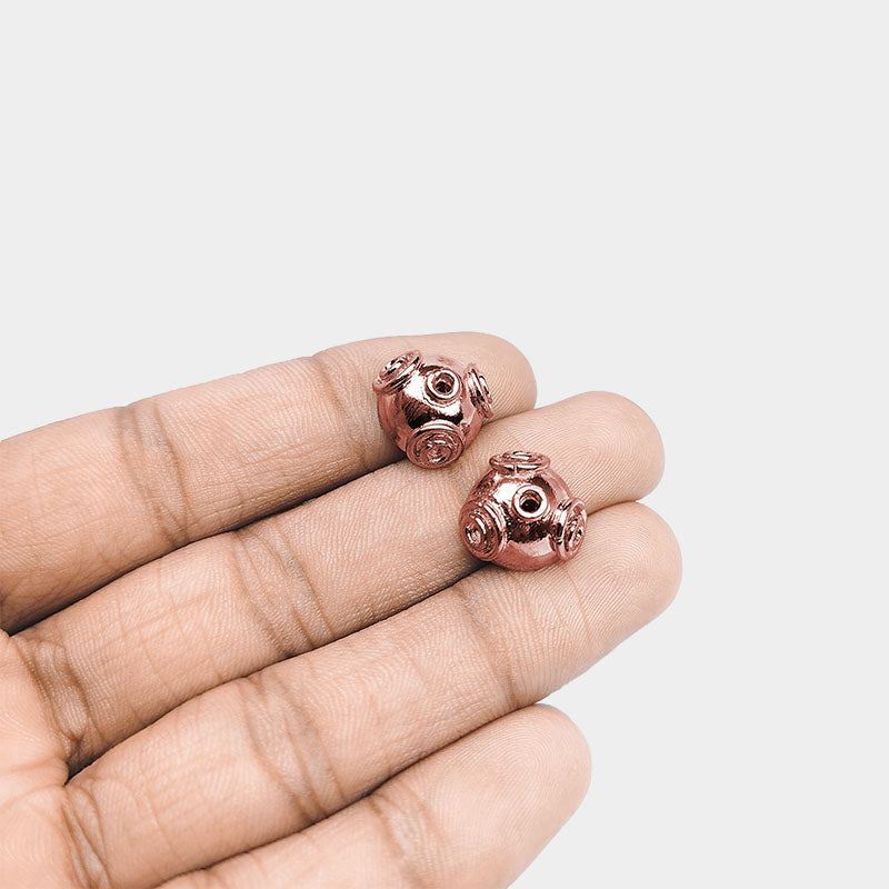 Rose Gold Overlay Over Copper bead cap handcrafted in India with polished finish and rounded artisan detailing