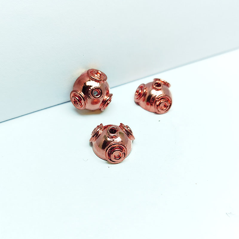 Rose Gold Overlay Over Copper bead cap handcrafted in India with polished finish and rounded artisan detailing