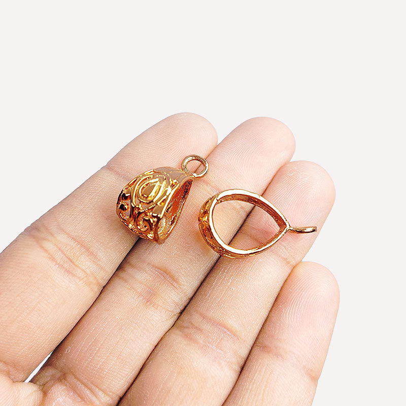 Elegant Rose Gold Overlay Over Copper bead cap handcrafted in India with polished Bali-style design