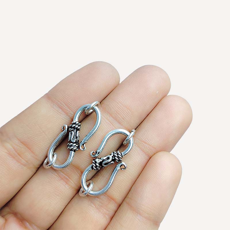 Silver overlay over copper S hook with wrap detail handcrafted in India for retail jewelry making