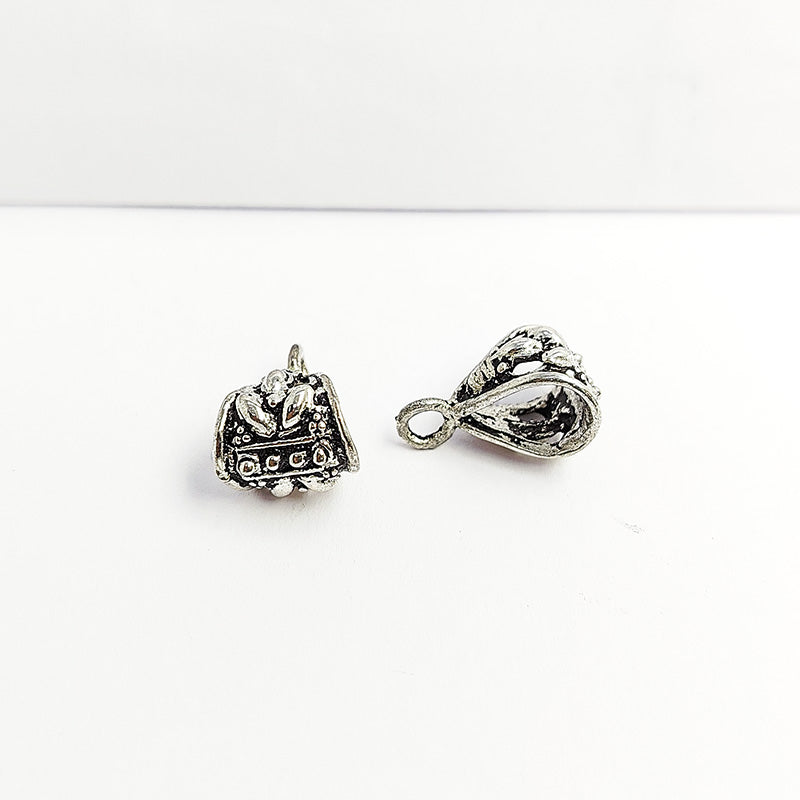 Silver overlay over copper floral pendant bail handcrafted in India for retail jewelry making
