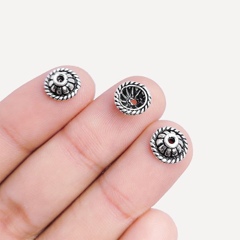 Silver overlay over copper bead cap handcrafted in India for retail jewelry making