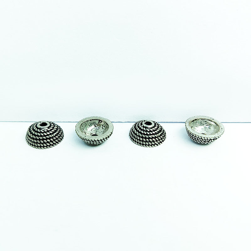 Silver overlay over copper decorative bead cap for handmade jewelry designs