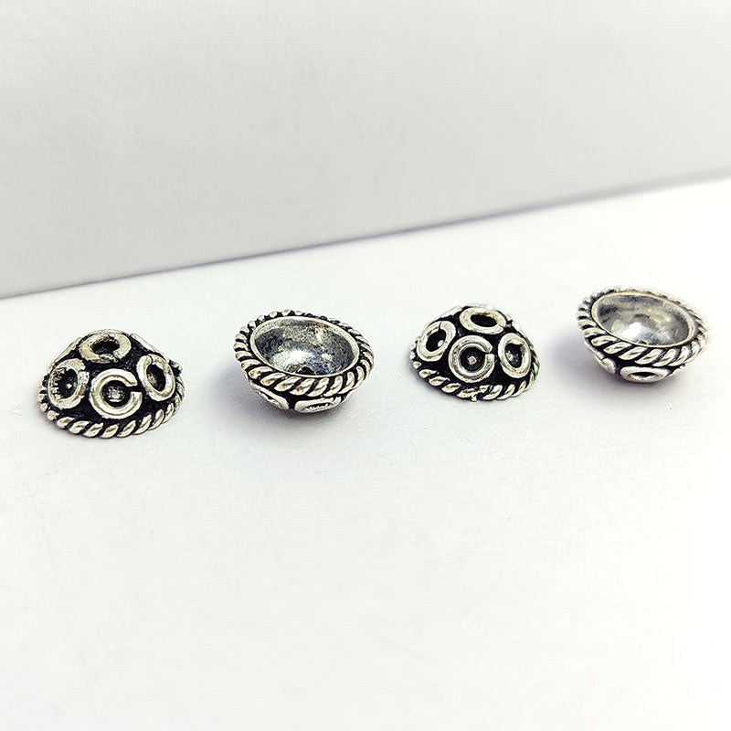 Silver overlay over copper decorative bead cap with scroll design for handmade jewelry