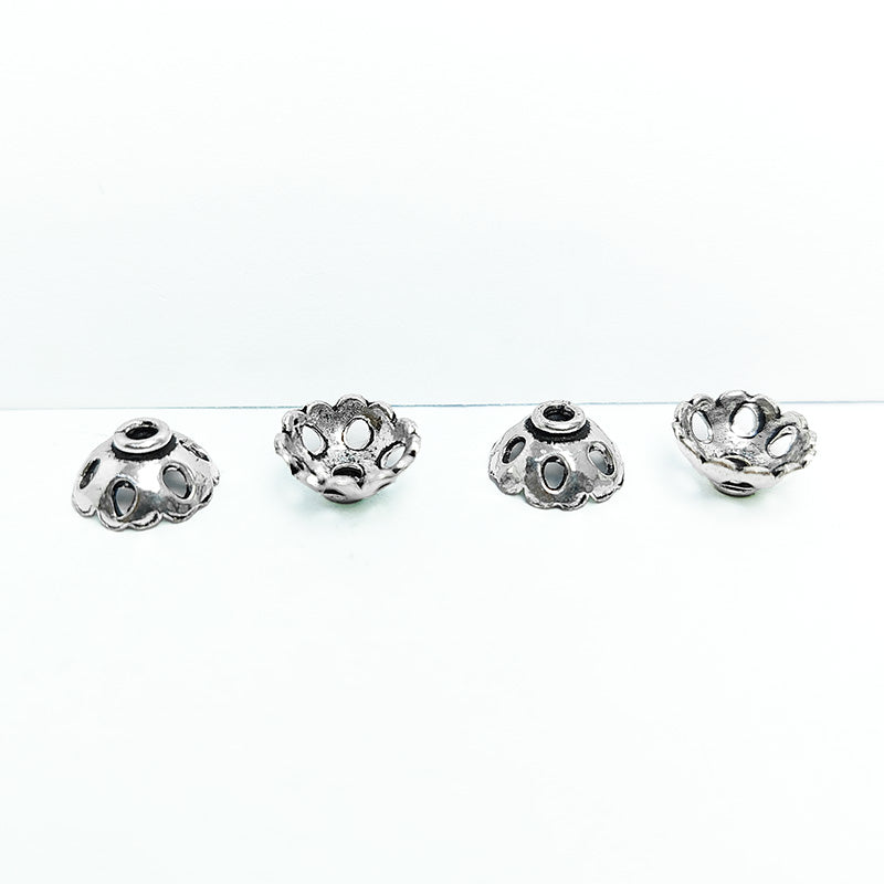 Silver overlay over copper floral cutout bead cap for decorative handmade jewelry designs