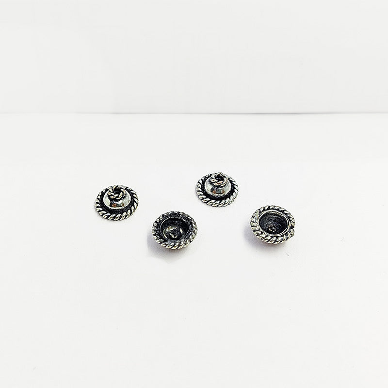 Silver overlay over copper domed bead cap with rope border for handmade jewelry designs