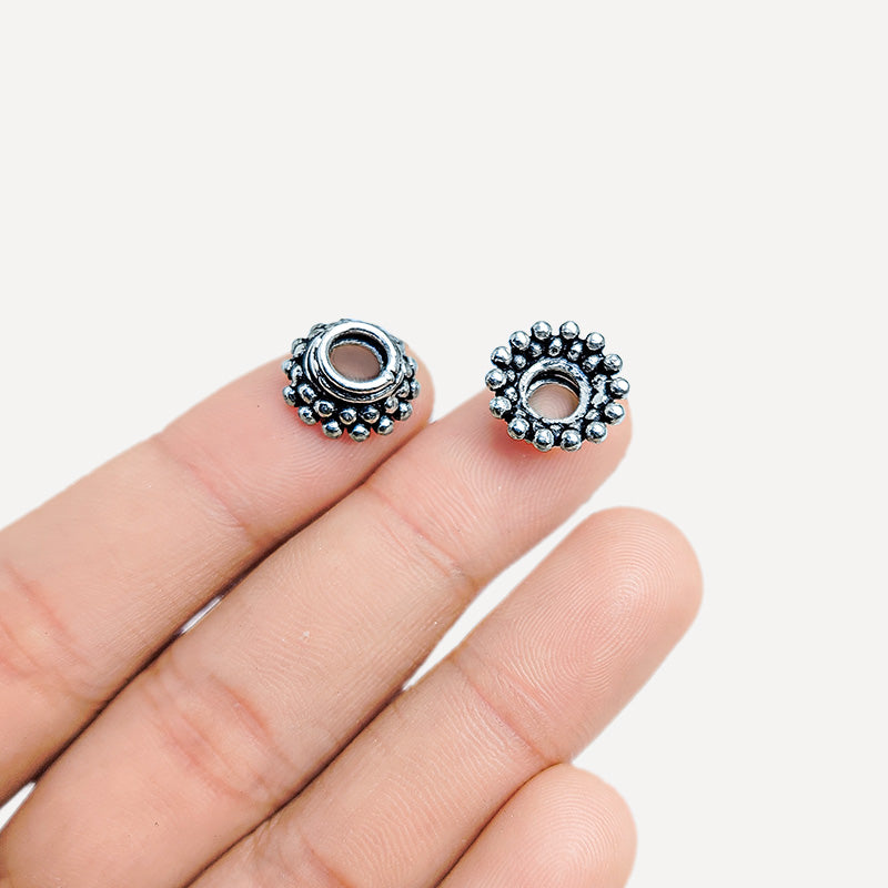 Silver overlay over copper decorative bead cap with dotted texture for handmade jewelry