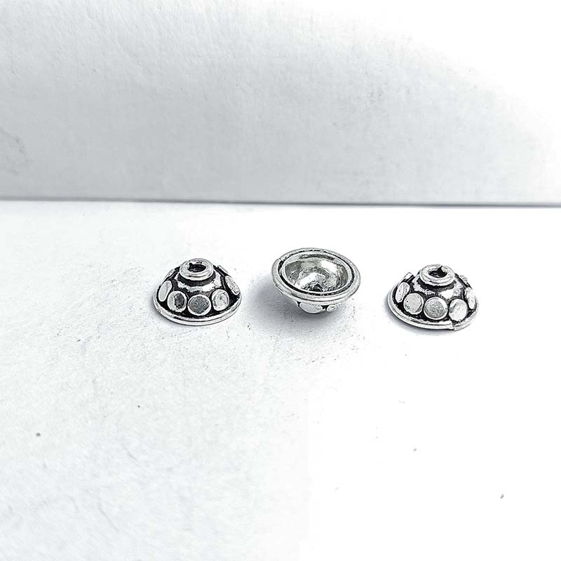 Silver overlay over copper decorative bead cap with dotted edge for handmade jewelry