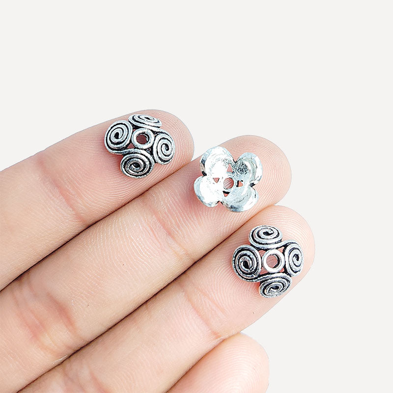 Silver overlay over copper spiral design bead cap for decorative handmade jewelry