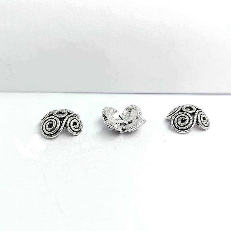 Silver overlay over copper spiral design bead cap for decorative handmade jewelry
