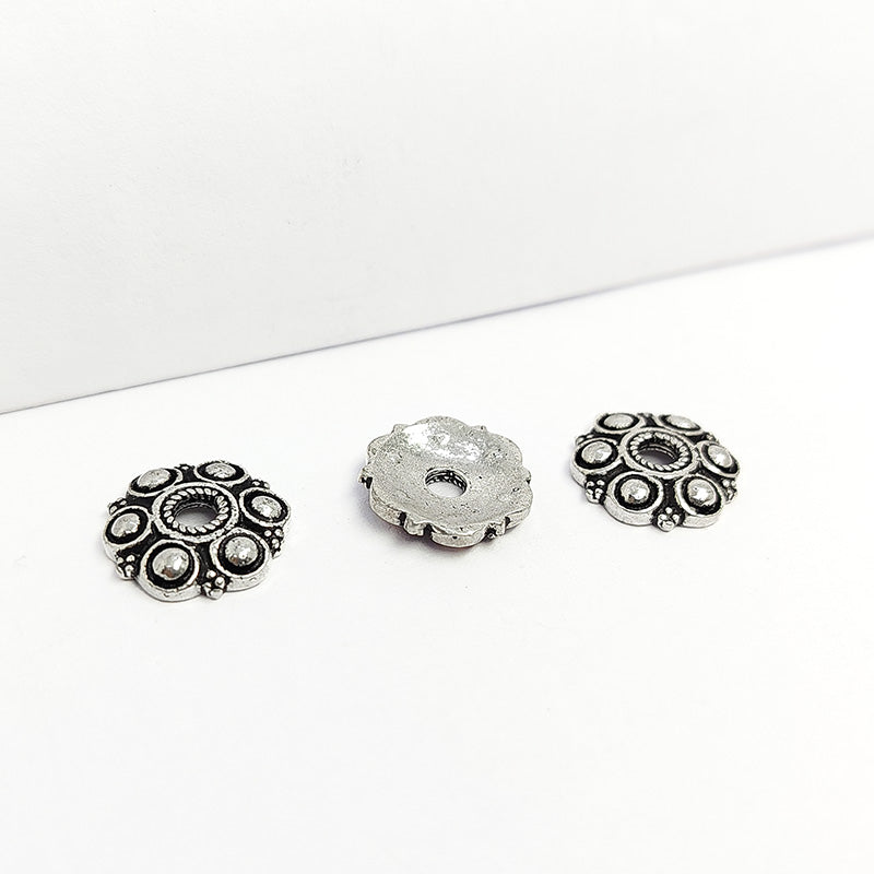 Silver overlay over copper bead cap for decorative handmade jewelry designs
