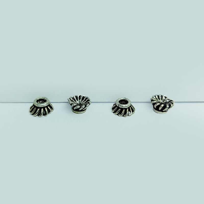 Silver Overlay Over Copper artisan flower bead cap handmade in India with antique oxidized finish.