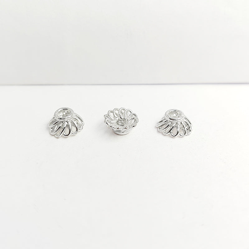 Silver Overlay Over Copper bright floral bead cap handmade in India without oxid finish.
