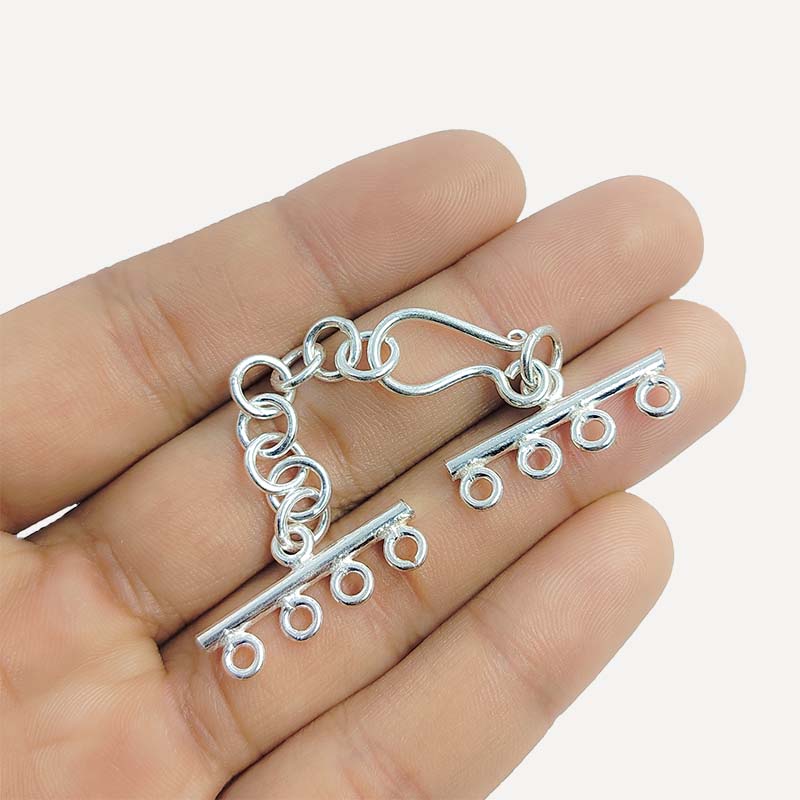 Silver Overlay Over Copper Multi Strand Clasp With 4 Hole handmade in India with antique oxidized finish.