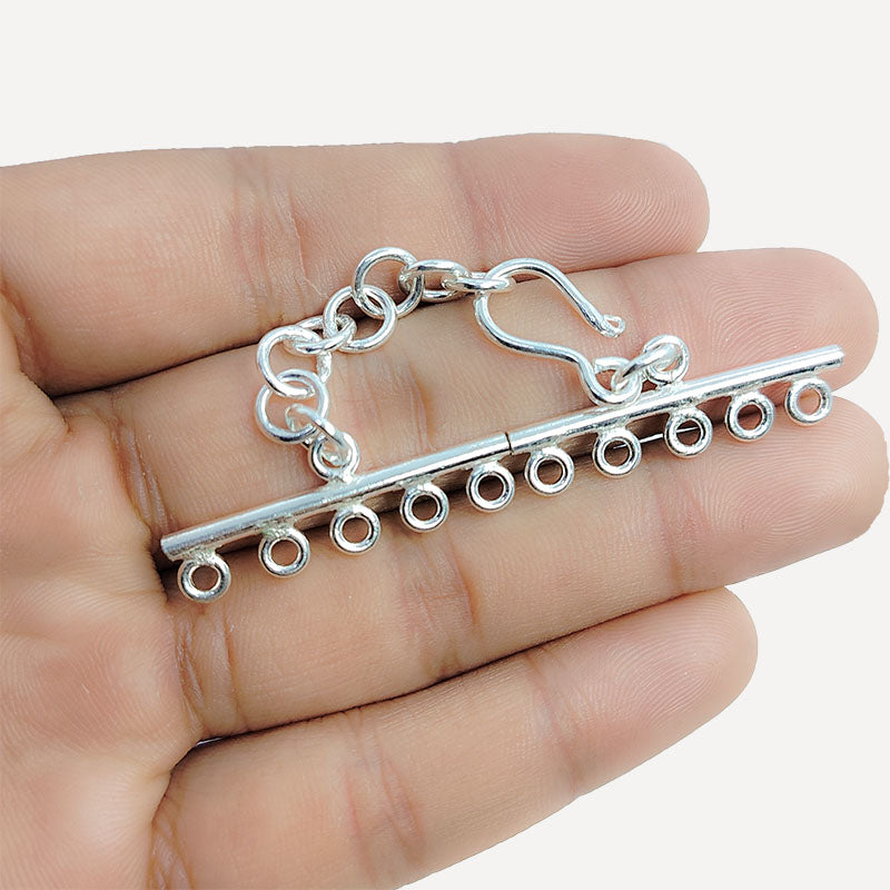 Silver Overlay Over Copper Multi Strand Clasp With 5 Holes handmade in India with antique oxidized finish.