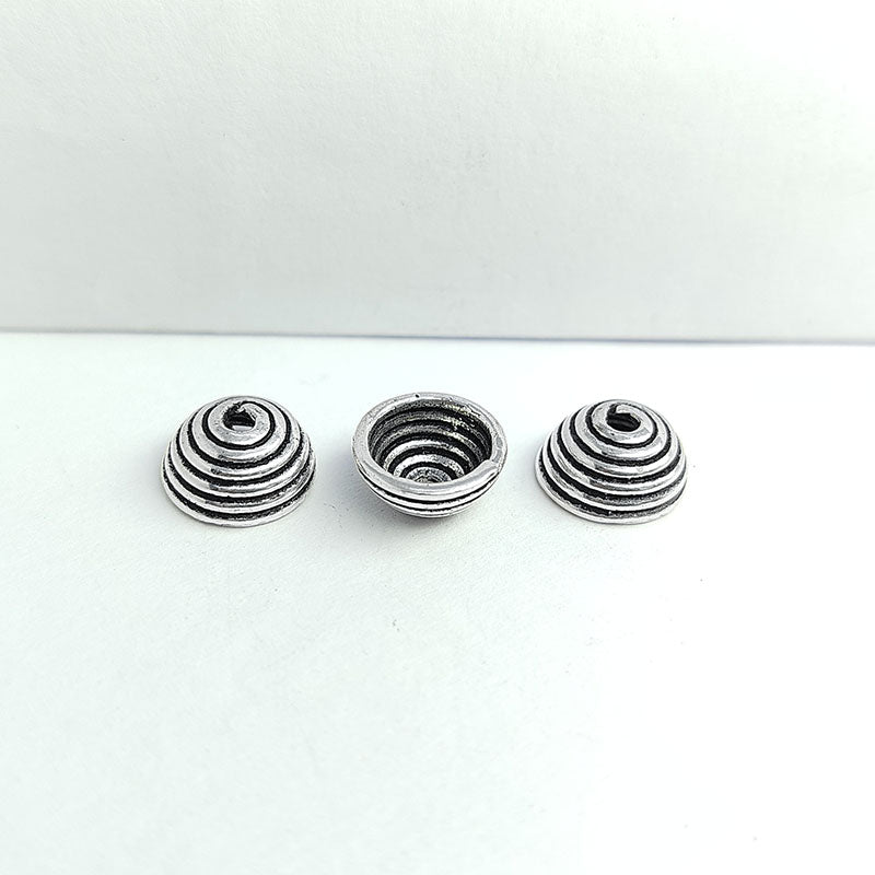 Elegant dome-shaped silver overlay bead cap from India with antique silver finish for handmade jewelry designs