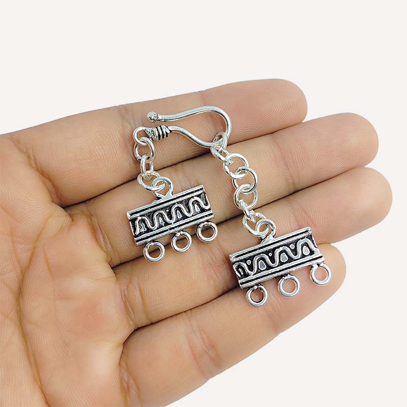 Silver Overlay Over Copper Multi Strand Clasp With 3 Holes handmade in India with antique oxidized finish.