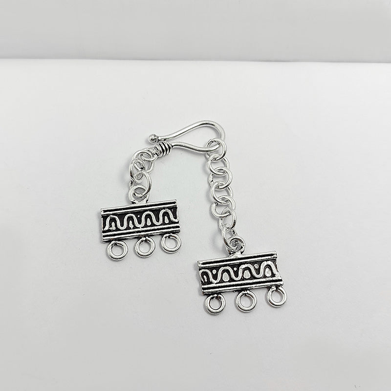 Silver Overlay Over Copper Multi Strand Clasp With 3 Holes handmade in India with antique oxidized finish.