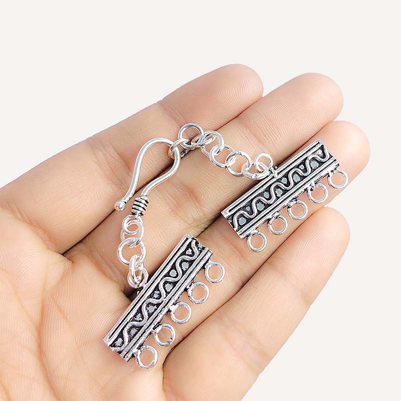 Silver Overlay Over Copper Multi Strand Clasp With 5 Holes handmade in India with antique oxidized finish.