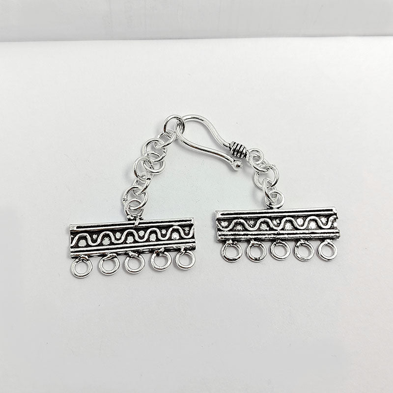 Silver Overlay Over Copper Multi Strand Clasp With 5 Holes handmade in India with antique oxidized finish.