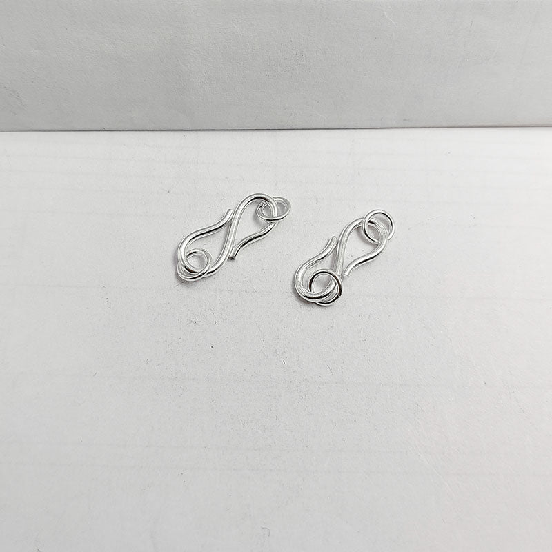 Silver Overlay Over Copper artisan minimalist S hook clasp handmade in India with antique oxidized finish.