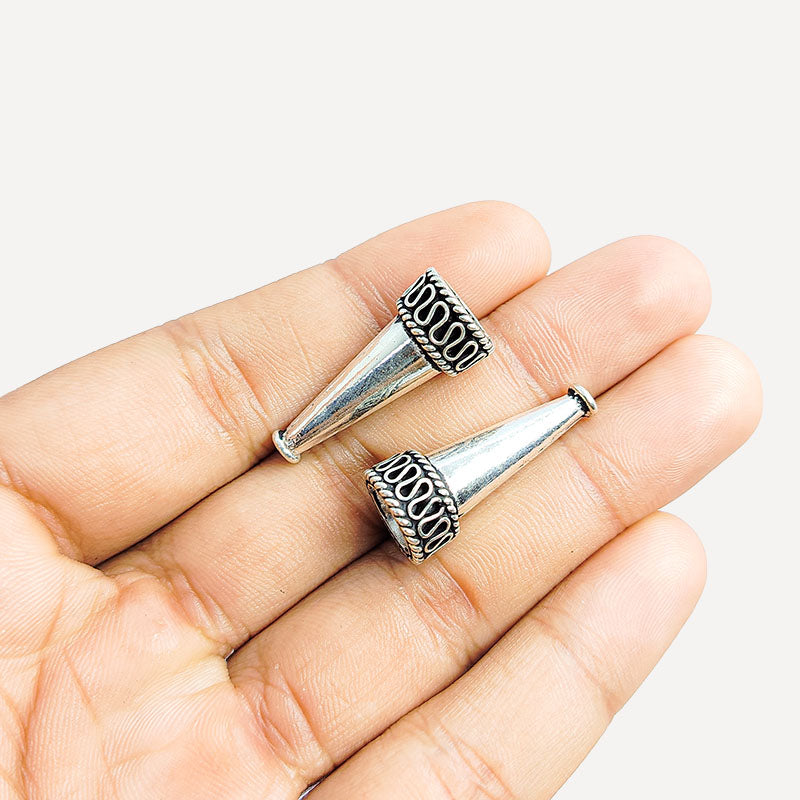 Silver Overlay Over Copper artisan textured cone handmade in India with antique oxidized finish.