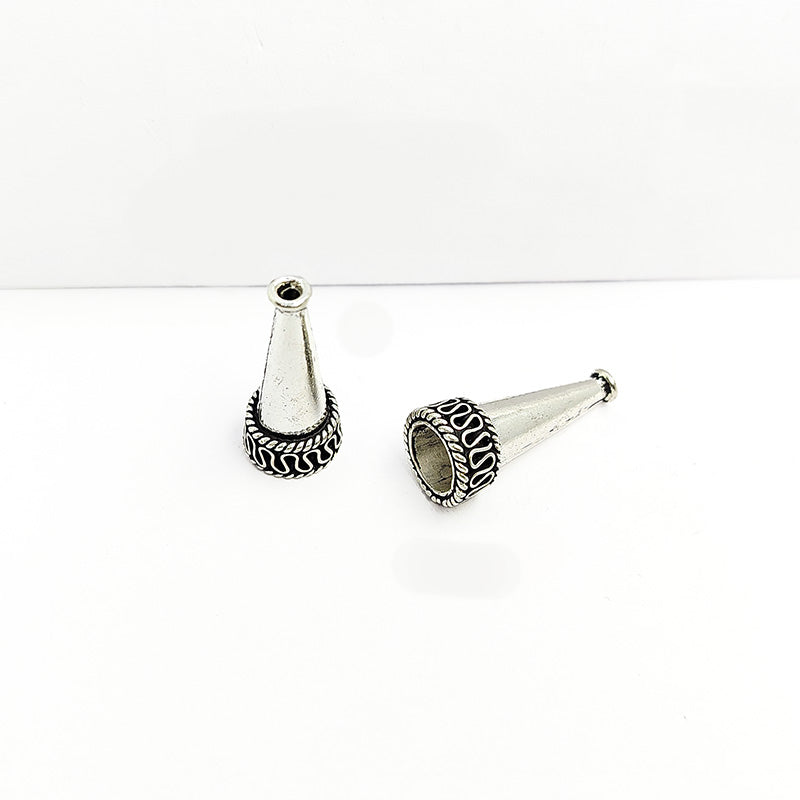 Silver Overlay Over Copper artisan textured cone handmade in India with antique oxidized finish.