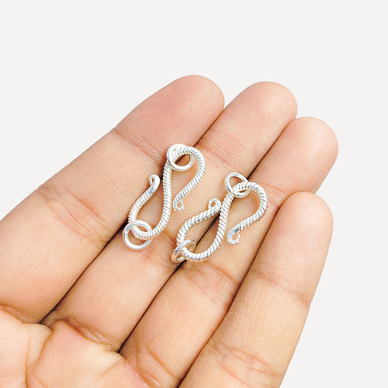 Silver Overlay Over Copper twisted S hook clasp handmade in India with antique oxidized finish.
