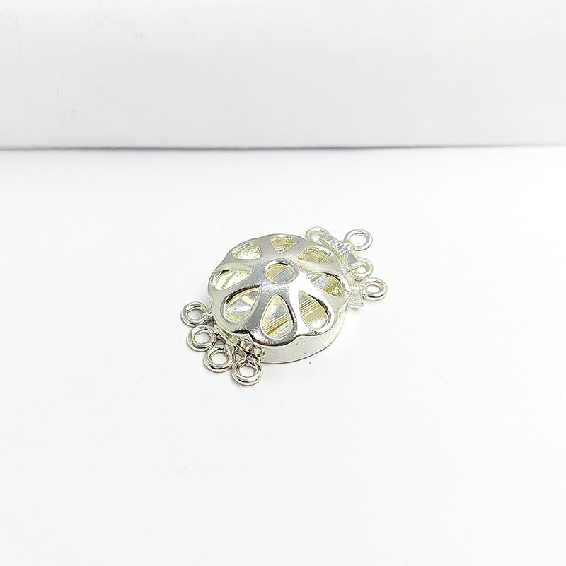 Elegant antique silver overlay over copper four hole multi strand clasp handcrafted in India for retail jewelry designs