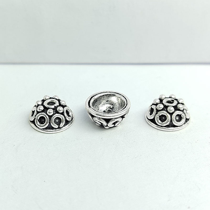 Silver Overlay Over Copper artisan dome bead cap handmade in India with oxidized antique finish.