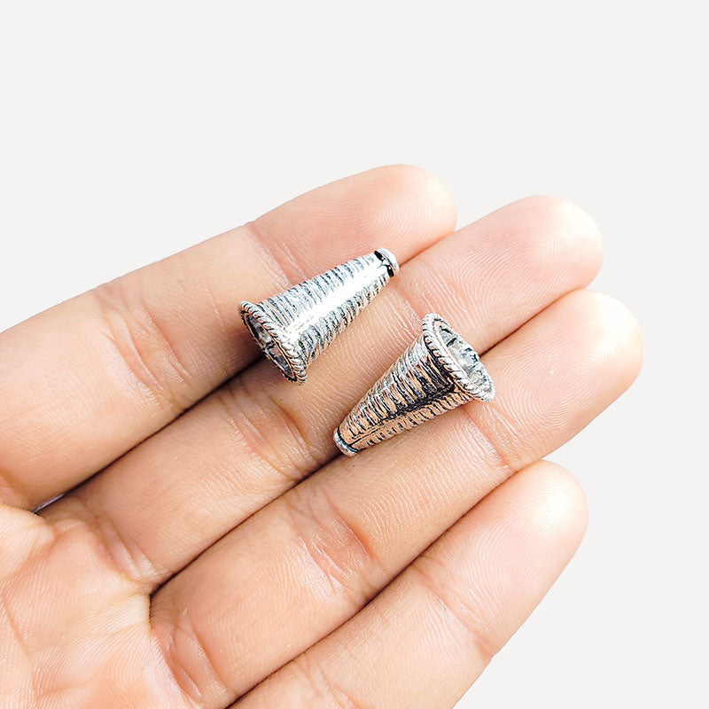 Silver Overlay Over Copper artisan spiral cone bead handmade in India with oxidized antique finish.