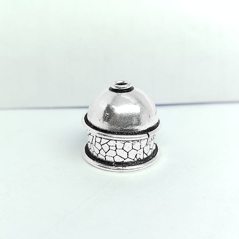 Silver Overlay Over Copper artisan dome end cap handmade in India with antique oxidized finish.