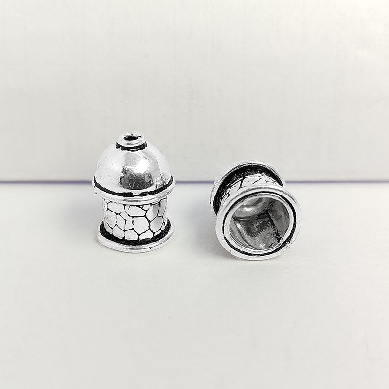 Silver Overlay Over Copper artisan dome end cap handmade in India with textured oxidized finish.