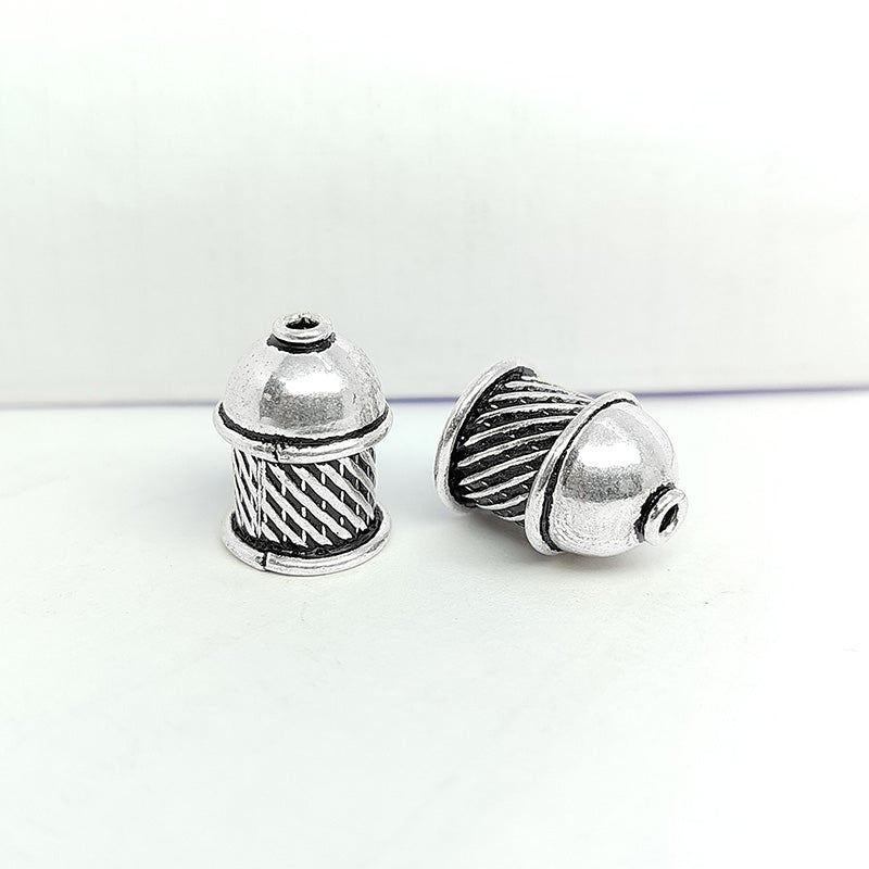 Silver Overlay Over Copper artisan textured dome end cap handmade in India with antique oxidized finish.