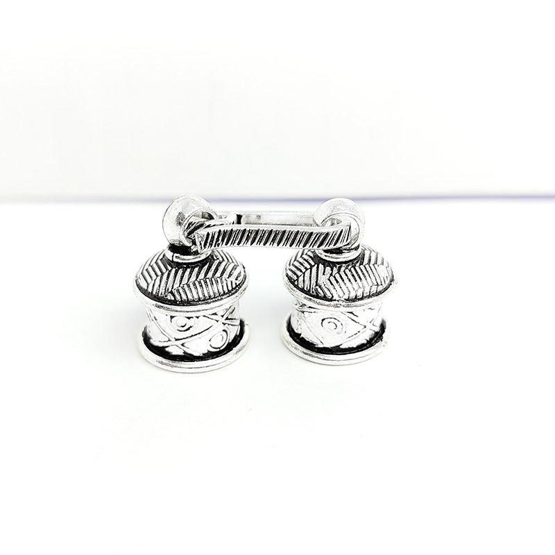 Silver Overlay Over Copper artisan engraved hook end cap handmade in India with antique oxidized finish.