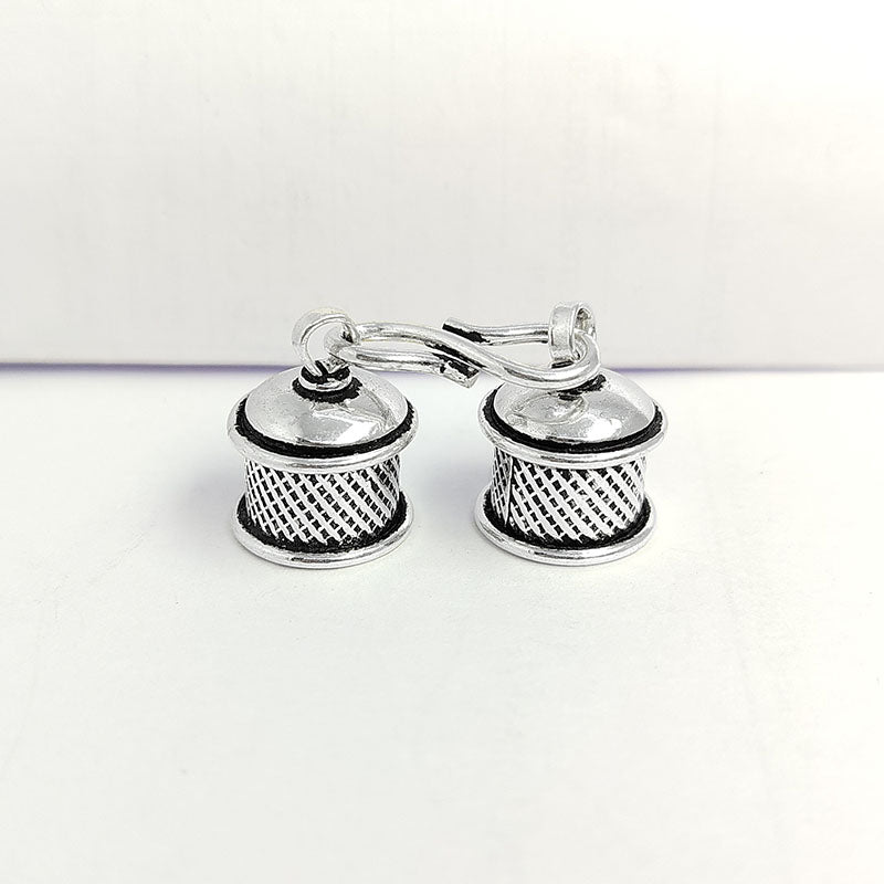 Silver Overlay Over Copper artisan textured hook end cap handmade in India with antique oxidized finish.
