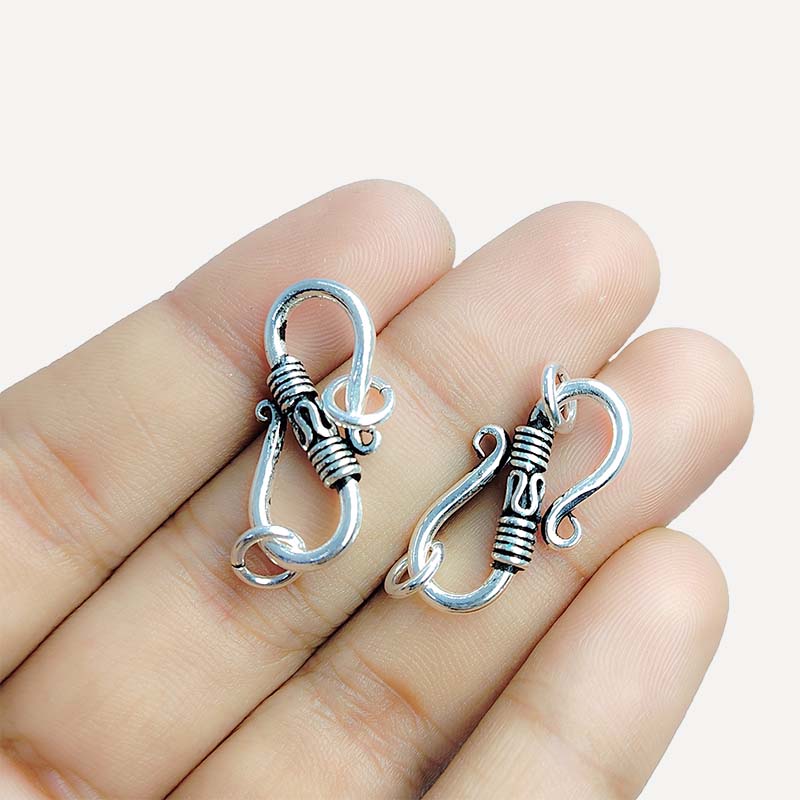 Silver Overlay Over Copper artisan S hook clasp handmade in India with antique oxidized finish.