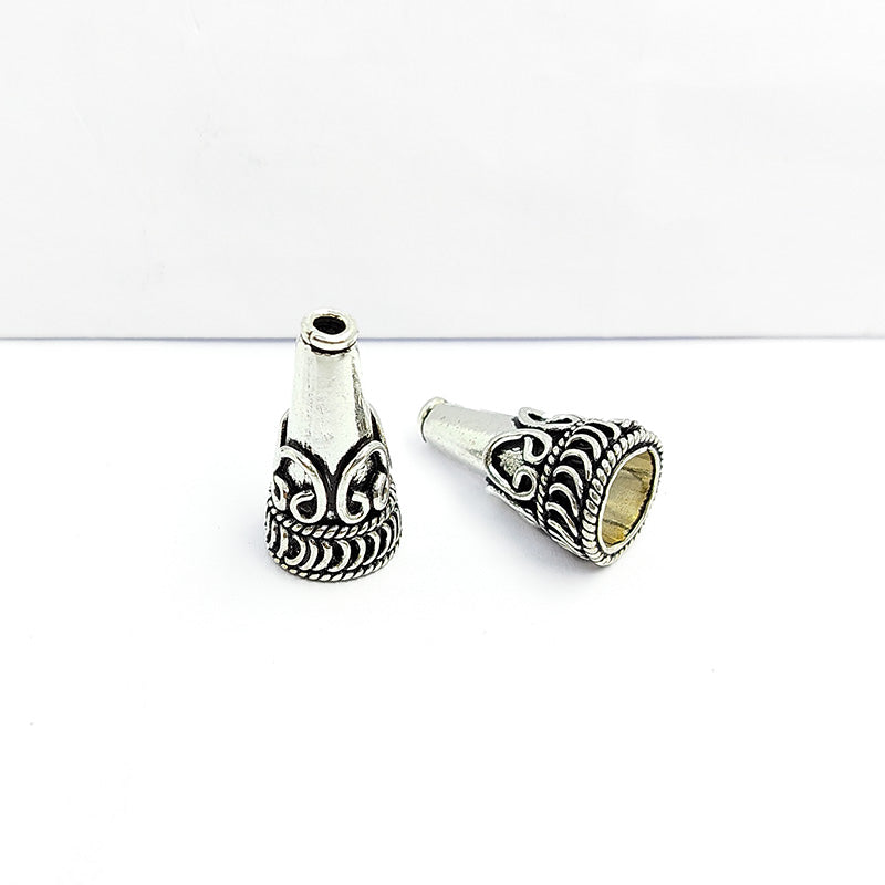 Silver Overlay Over Copper artisan scroll cone handmade in India with antique oxidized finish.