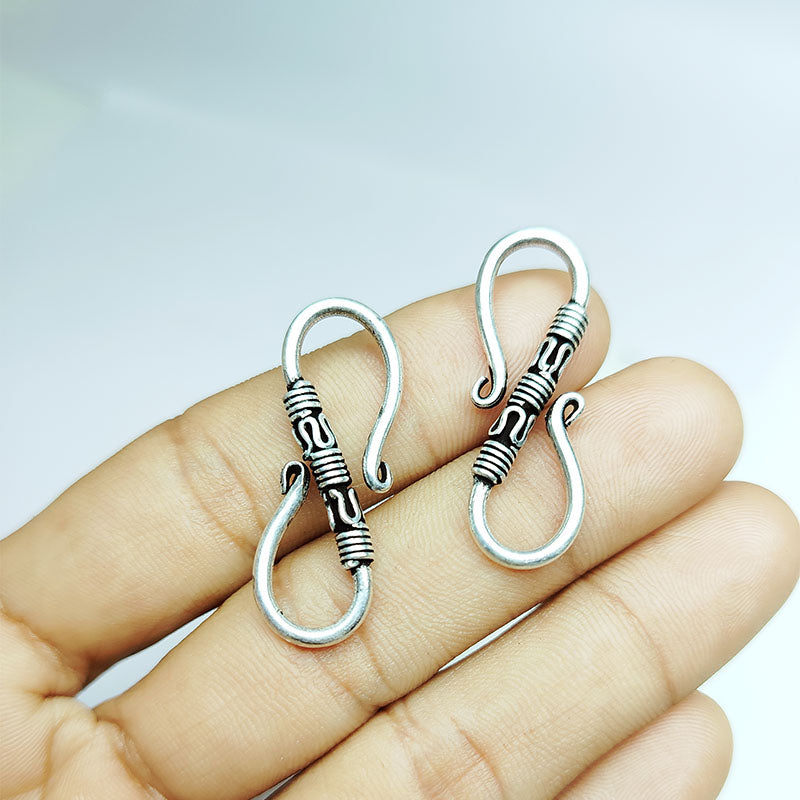 Silver Overlay Over Copper artisan barrel S hook clasp handmade in India with antique oxidized finish.