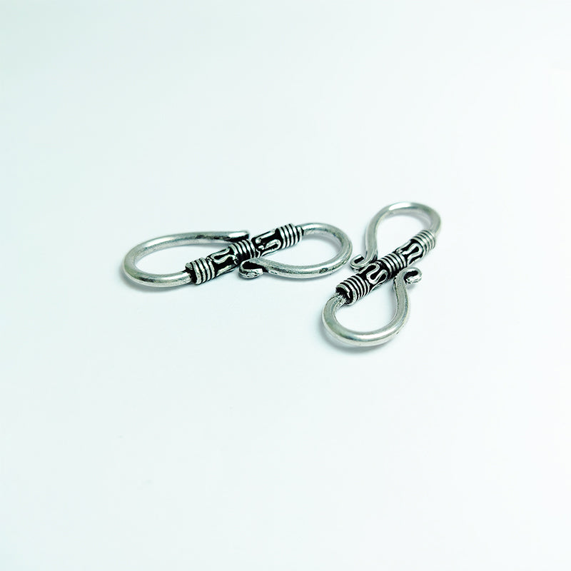 Silver Overlay Over Copper artisan barrel S hook clasp handmade in India with antique oxidized finish.