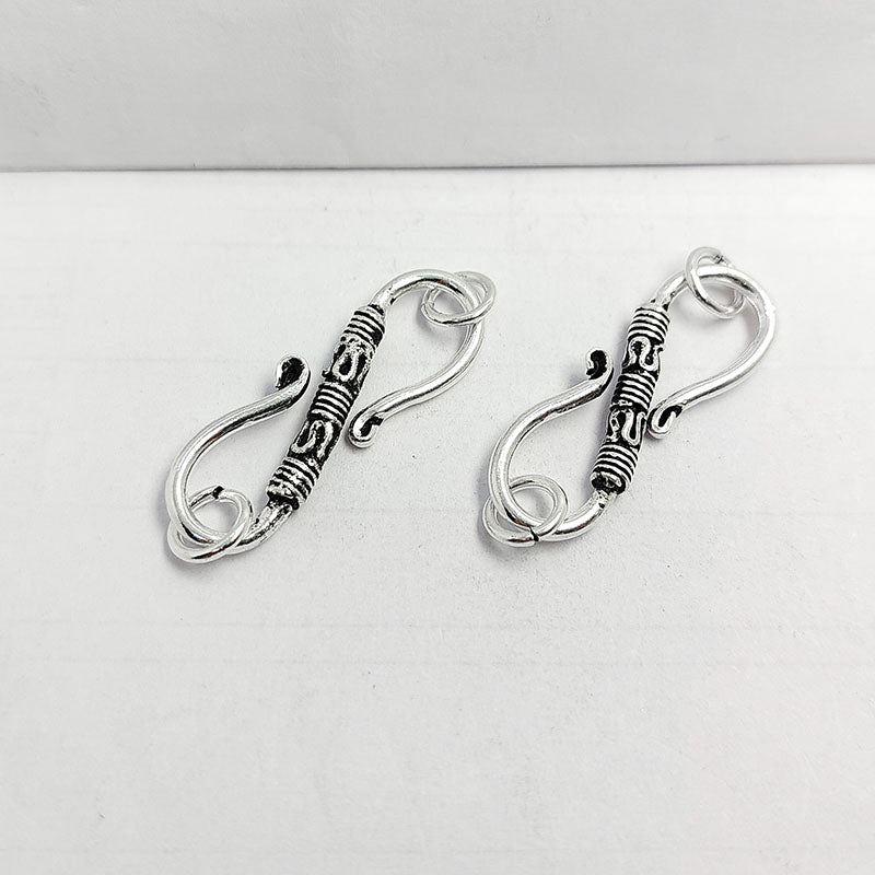 Silver Overlay Over Copper artisan barrel S hook clasp handmade in India with antique oxidized finish.