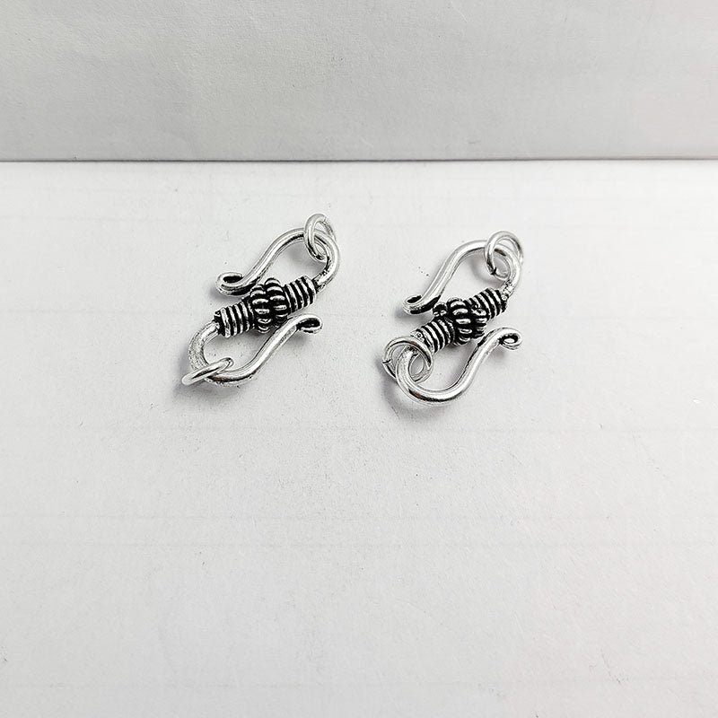 Silver Overlay Over Copper artisan swirl S hook clasp handmade in India with antique oxidized finish.
